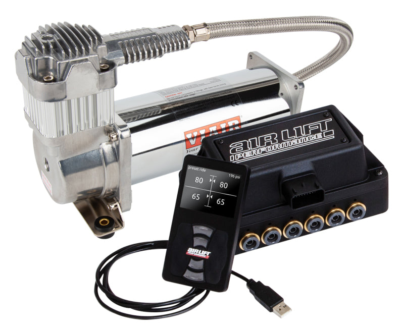 Air Lift Performance 3H (1/4 Air Line 4 Gal 5-Port Polished Aluminum Tank VIAIR 444C Comp)