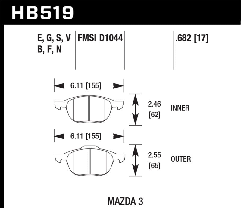 Hawk HP+ 08-09 Mazda 3 / Ford/ Volvo DTC-60 Race Front Brake Pads