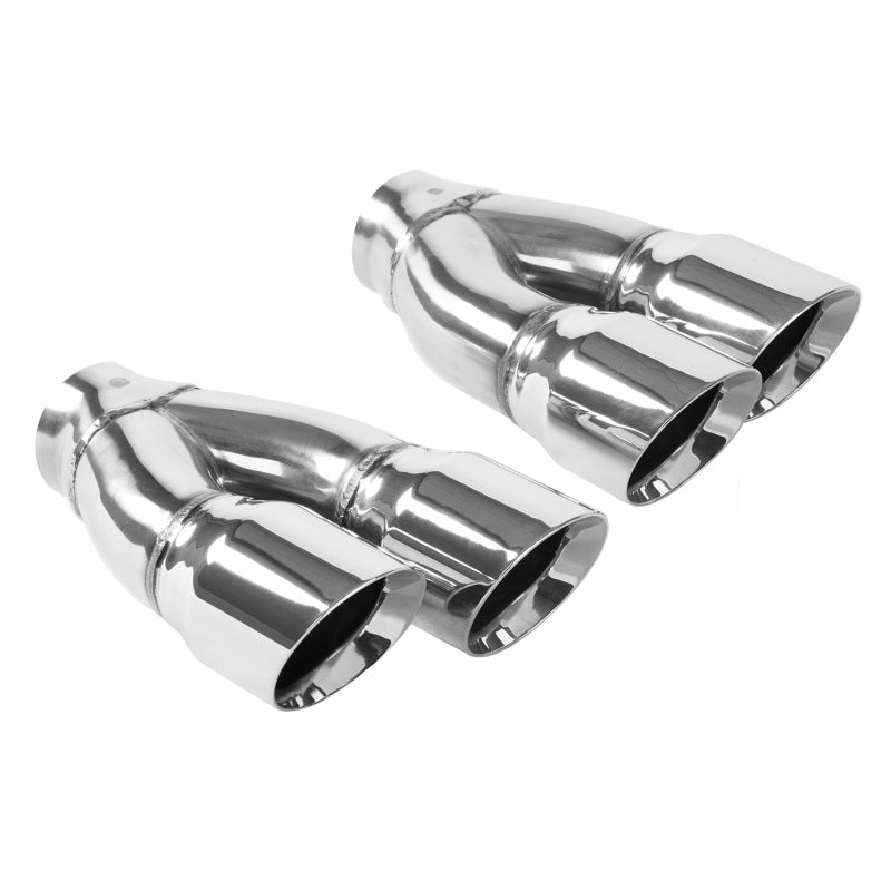 MagnaFlow Tip Stainless Double Wall Round Dual Outlet Polish 3in DIA 2.25in Inlet 9.75in Len (qty 2)