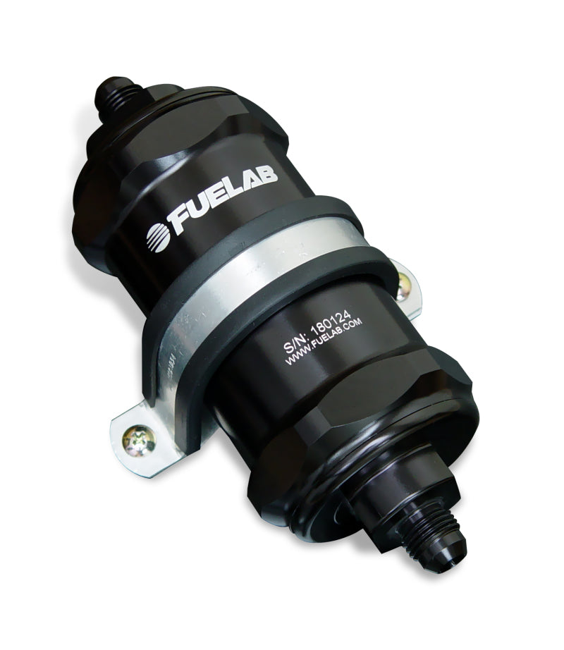 Fuelab 848 In-Line Fuel Filter Standard -8AN In/Out 6 Micron Fiberglass w/Check Valve - Black