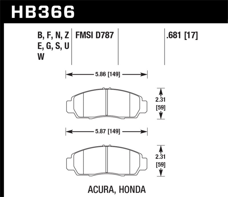Hawk 04-10 Acura TSX / 99-08 TL / 01-03 CL / 03-10 Honda Accord EX DTC-60 Race Front Brake Pads